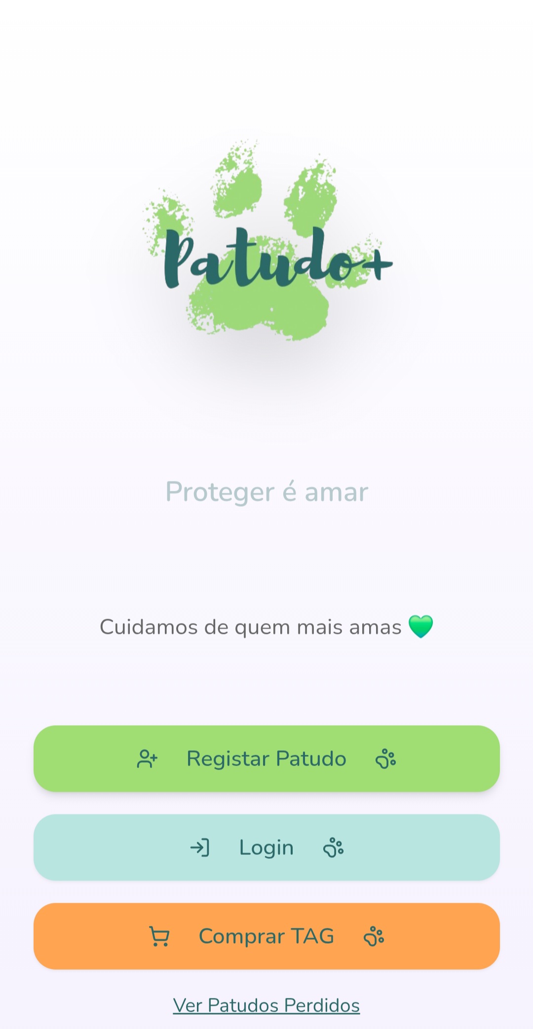 Ecrã da app Patudo+